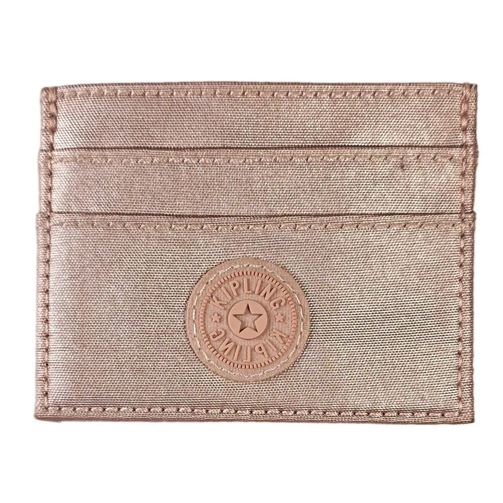 Kipling Card Pal Slim Nylon Card Case / Metallic Rose Gold Wallet